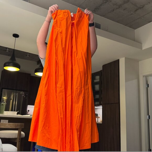 Line & Dot Sunburst Orange Midi Dress Size: S - Picture 4 of 5